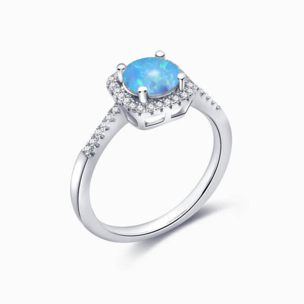 Promise Engagment Wedding Opal Ring Four Prong Round Solitaire Halo Micro Pave 1 Carat