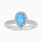 Teardrop Bridal Set Halo Promise Engagment Wedding Opal Ring Set-10