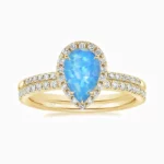 Teardrop Bridal Set Halo Promise Engagment Wedding Opal Ring Set-11