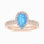 Teardrop Bridal Set Halo Promise Engagment Wedding Opal Ring Set-12