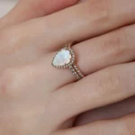 Teardrop Bridal Set Halo Promise Engagment Wedding Opal Ring Set-3