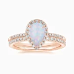 Teardrop Bridal Set Halo Promise Engagment Wedding Opal Ring Set-9
