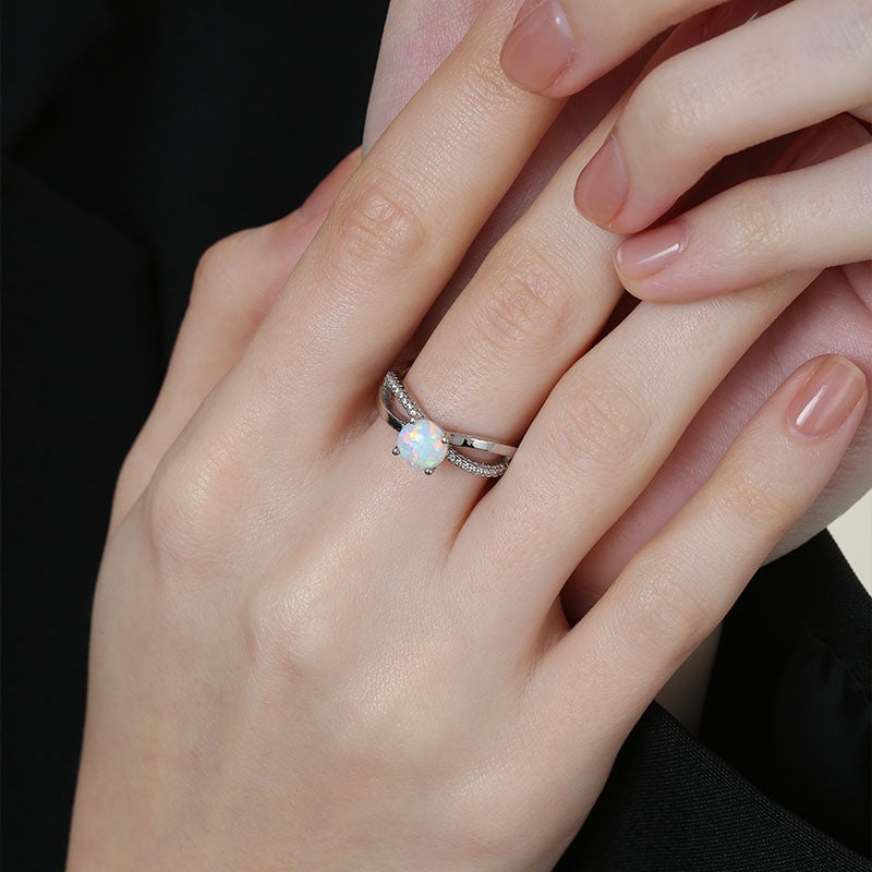 Promise Engagment Wedding Opal Ring Twisted Criss Cross Four Prong Solitaire Stones 1 Carat