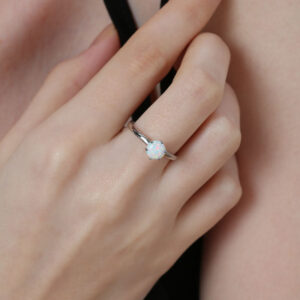 Round Opal Solitaire Engagement Ring