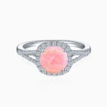Promise Engagment Wedding Opal Ring Round Solitaire With Micro Pave Side Accents 1.5 Carat