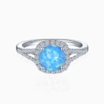 Promise Engagment Wedding Opal Ring Round Solitaire With Micro Pave Side Accents 1.5 Carat