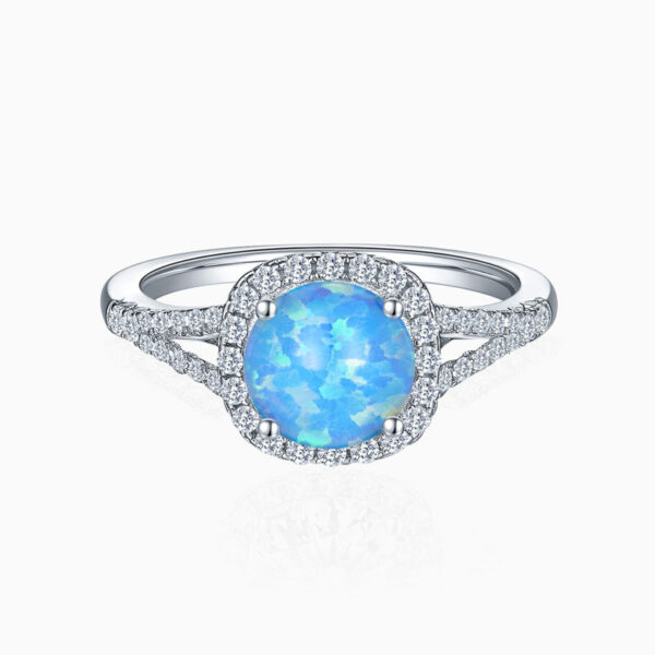 Promise Engagment Wedding Opal Ring Round Solitaire With Micro Pave Side Accents 1.5 Carat