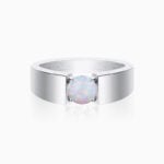 Mens Wedding Bands Round Opal Solitaire Stackable Rings 925 Sterling Silver White Gold Plating 1 Carat