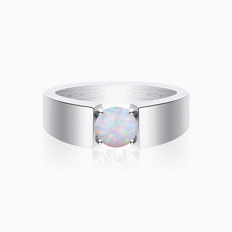 Wedding Bands Round Opal Solitaire Stackable Rings 925 Sterling Silver ...