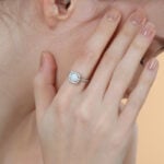 Promise Engagment Wedding Opal Ring Halo Round Solitaire Pave Side Stones 1 Carat