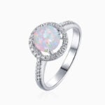Promise Engagement Wedding Halo Opal Rings Round Solitaire With Micro Pave Side Stones 1 Carat