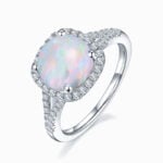 Promise Engagment Wedding Opal Ring Round Solitaire With Micro Pave Side Accents 1.5 Carat