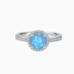 Promise Engagement Wedding Halo Opal Rings Round Solitaire With Micro Pave Side Stones 1 Carat