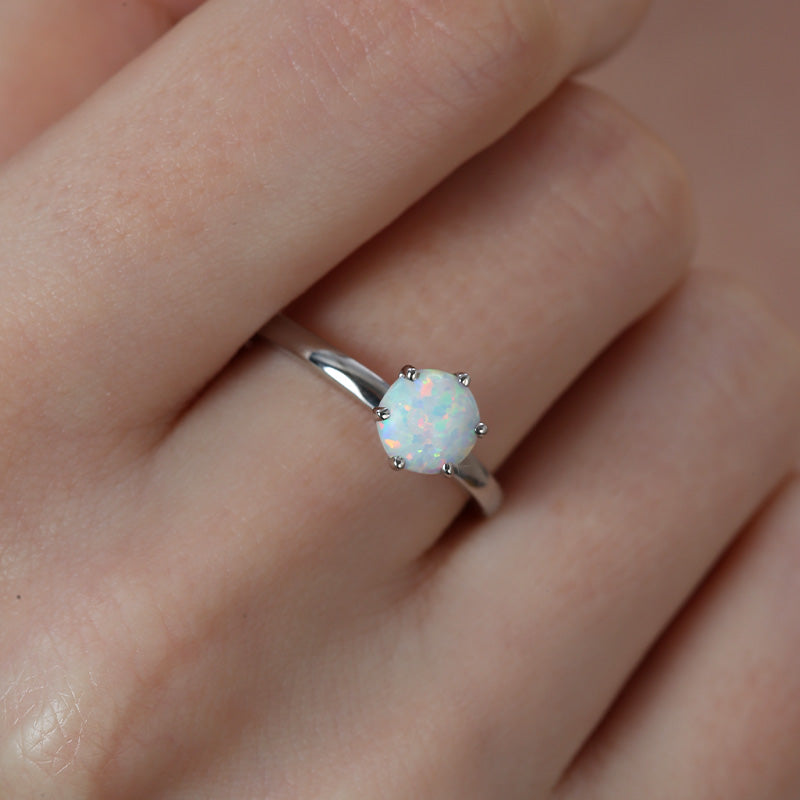 Round Opal Solitaire Engagement Ring