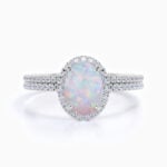 1.5 Carats Halo Oval Cut Promise Engagment Wedding Opal Ring Bridal Set