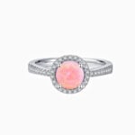 Promise Engagement Wedding Halo Opal Rings Round Solitaire With Micro Pave Side Stones 1 Carat