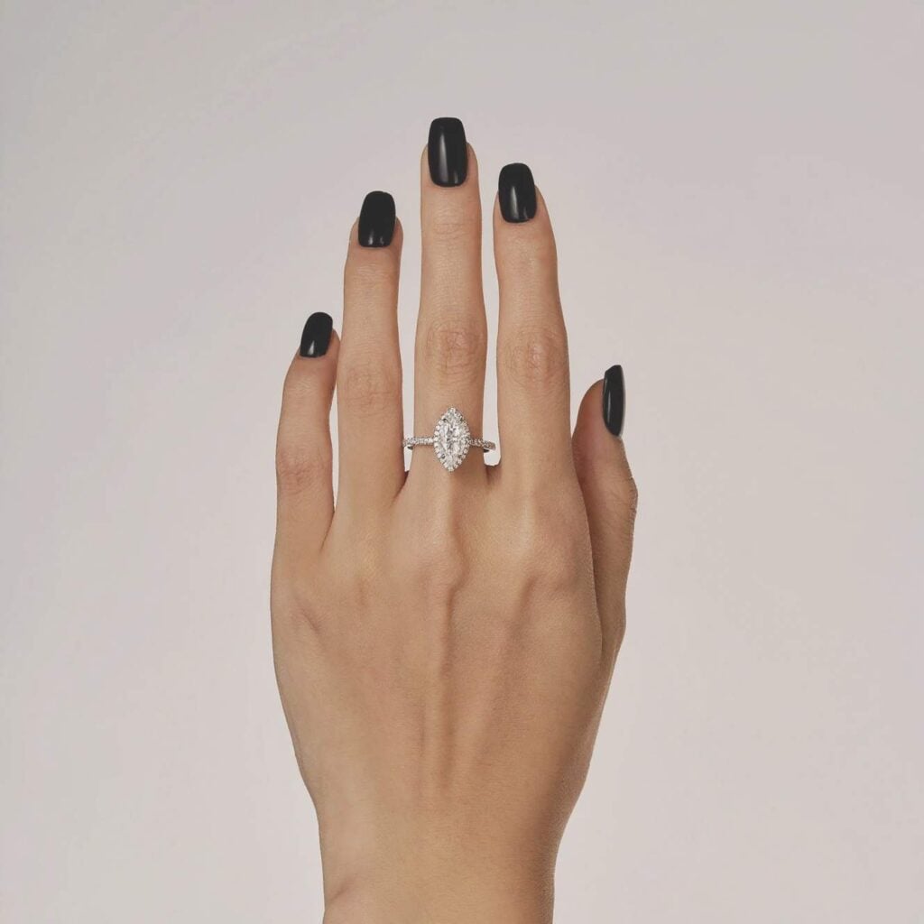 Lane Woods Brilliant Marquise Cut Moissanite Halo Engagement Ring