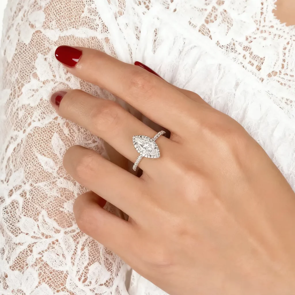 Lane Woods Brilliant Marquise Cut Moissanite Halo Engagement Ring