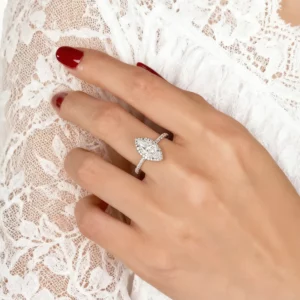 Lane Woods Brilliant Marquise Cut Moissanite Halo Engagement Ring