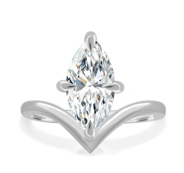 Lane Woods Marquise Cut Solitaire with Deep V Band Moissanite Ring