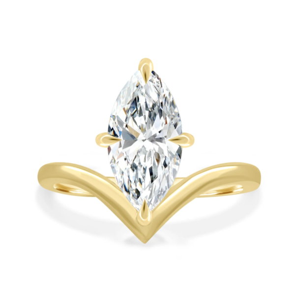Lane Woods Marquise Cut Solitaire with Deep V Band Moissanite Ring
