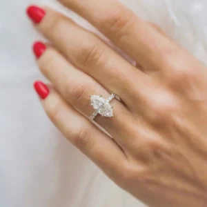 Lane Woods Marquise Shaped Halo Moissanite Engagement Ring With Pave