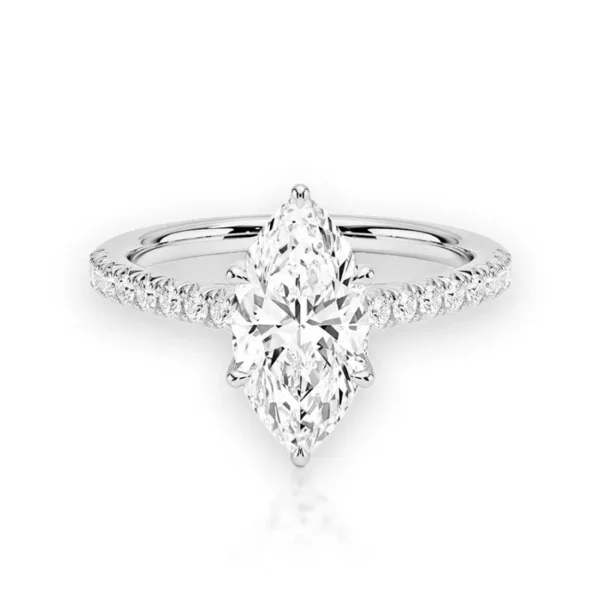 Lane Woods Marquise Shaped Halo Moissanite Engagement Ring With Pave