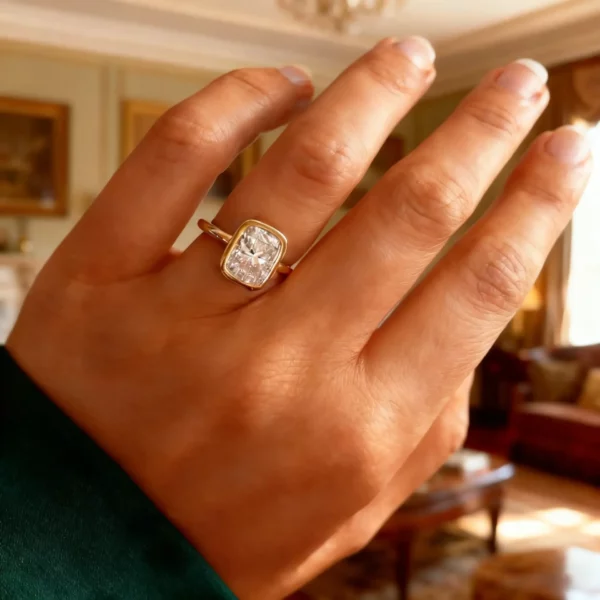 Lane Woods Bezel Set Elongated Cushion Cut Moissanite Engagement Ring