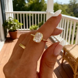 Lane Woods Bezel Set Elongated Cushion Cut Moissanite Engagement Ring