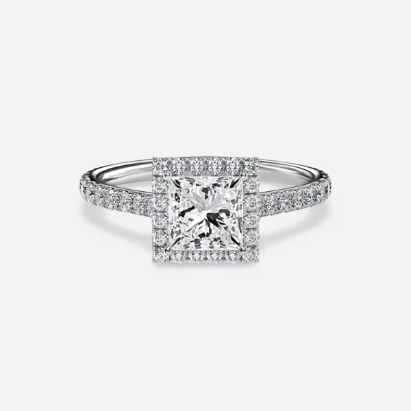 Lane Woods Princess Cut Halo Pave Moissanite Engagement Ring