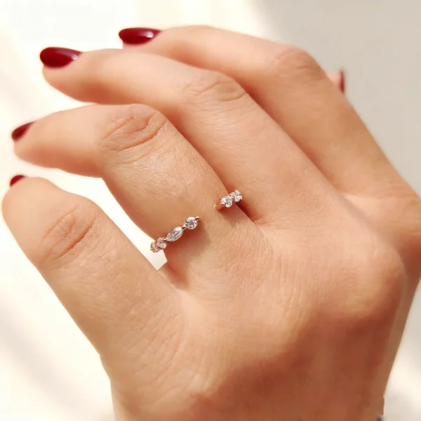 Lane Woods Round and Marquise Stacking Moissanite Half Wedding Open Ring