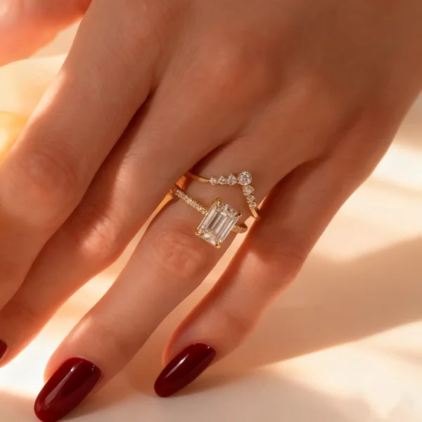 Lane Woods Round Cut Drop Crown Moissanite Wedding Band