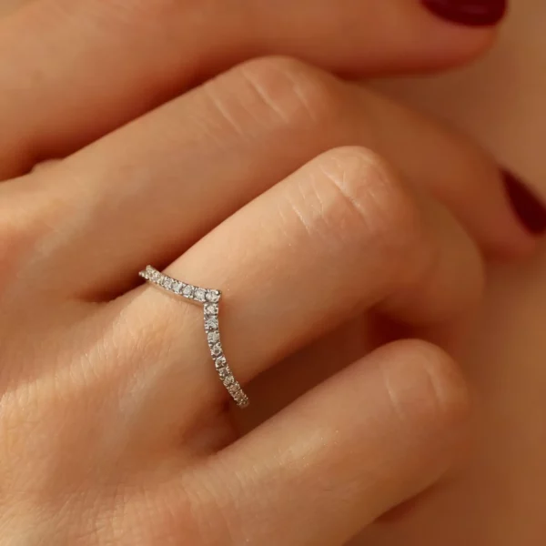 Lane Woods Round Cut Moissanite Half Eternity Wedding V Band