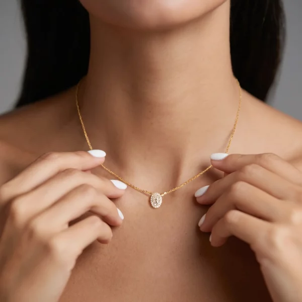 Lane Woods Halo Oval Moissanite Pendant Necklace