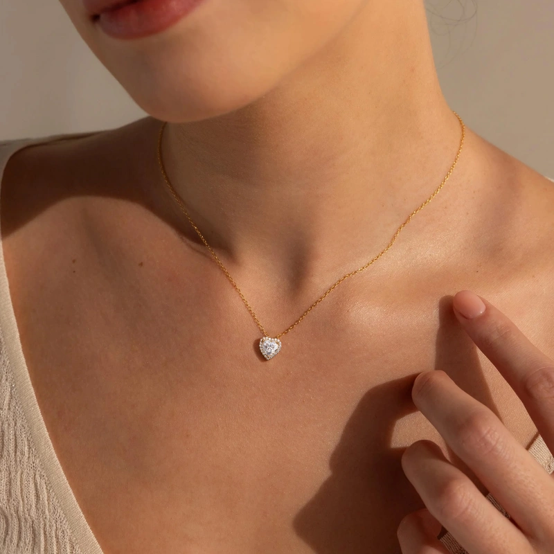 Lane Woods Heart Halo Moissanite Pendant Necklace