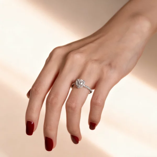 Lane Woods Heart Moissanite Halo Promise Ring with Pave Band