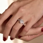 Lane Woods Heart Moissanite Halo Promise Ring with Pave Band